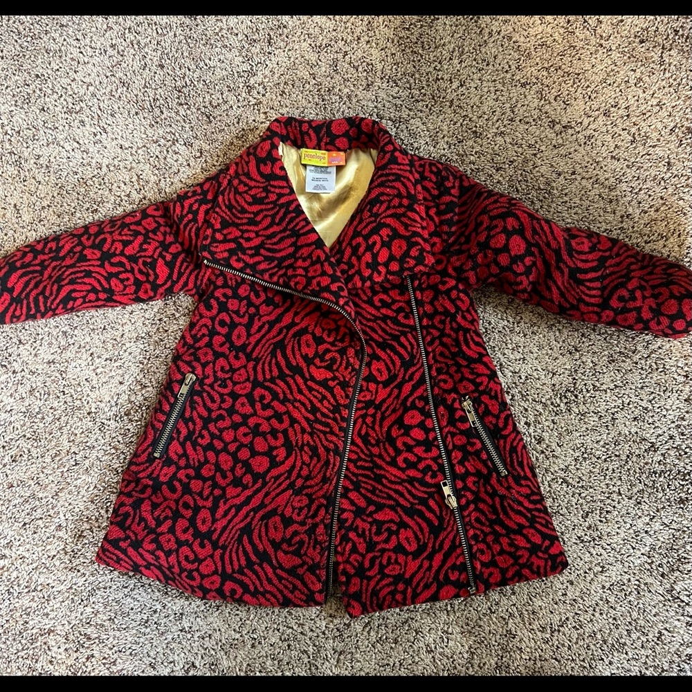 Penelope Mack Red and Black Patterned Pea Coat